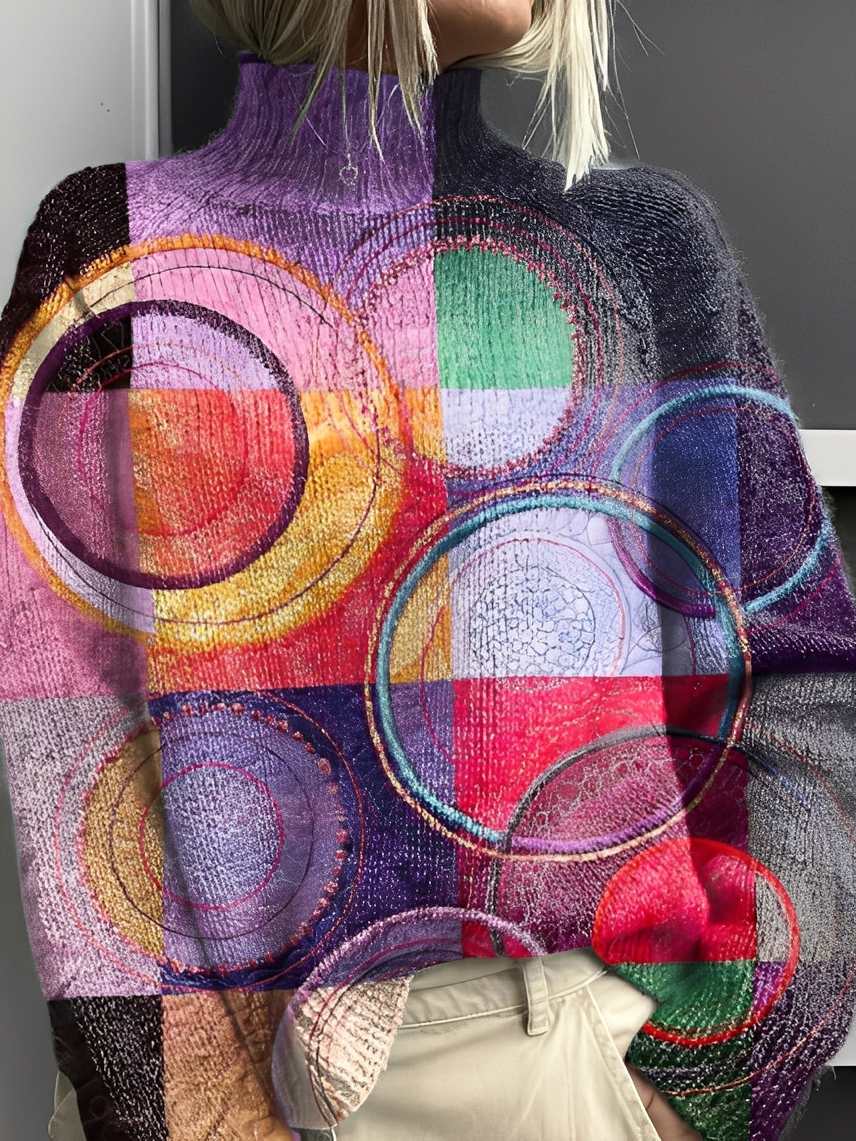 Giselle - Pulover elegant și colorat pentru femei, cu guler înalt