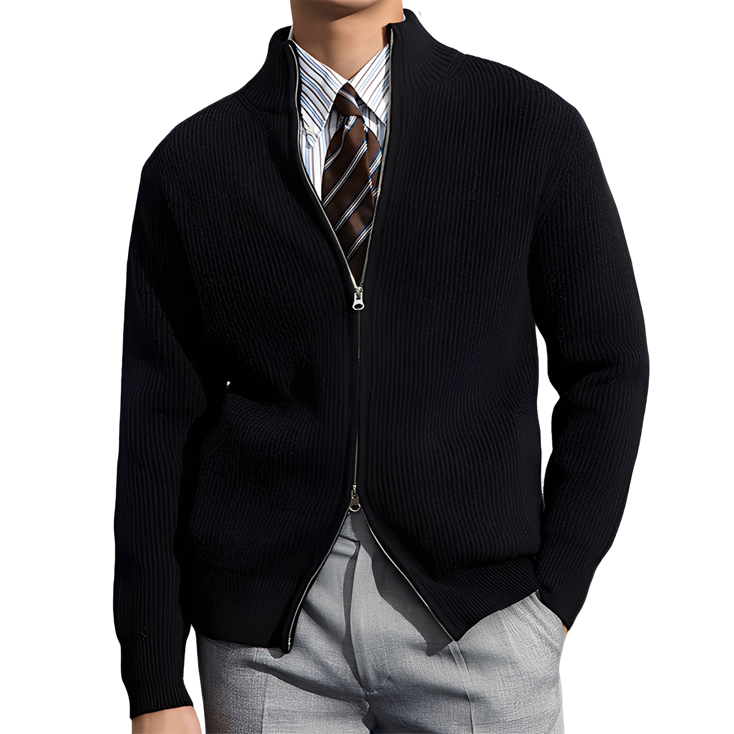 Mark - Cardigan stilat și călduros cu design cu ripuri pentru bărbați