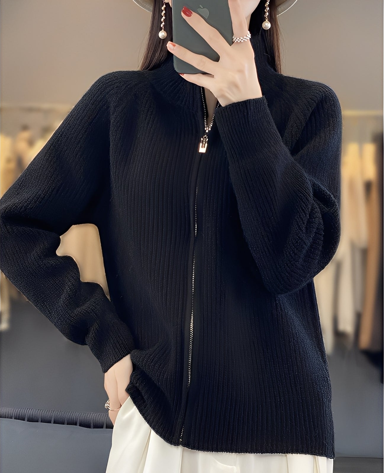 Margaret - Cardigan din lână cu fermoar pentru femei