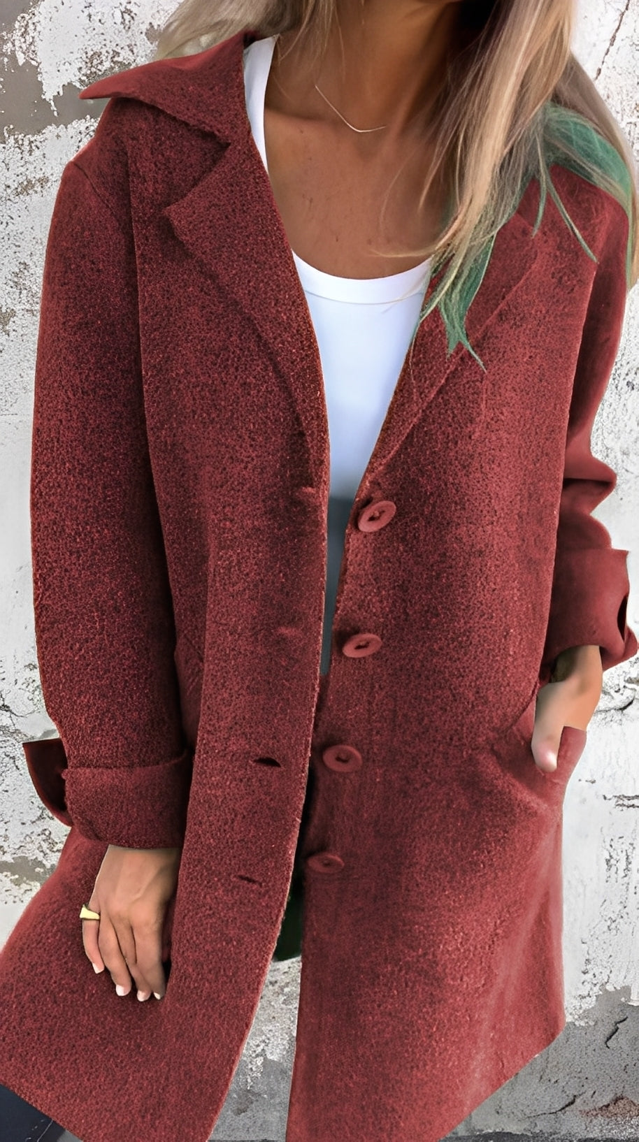 Meridith - Palton lung stilat pentru femei cu guler cu rever