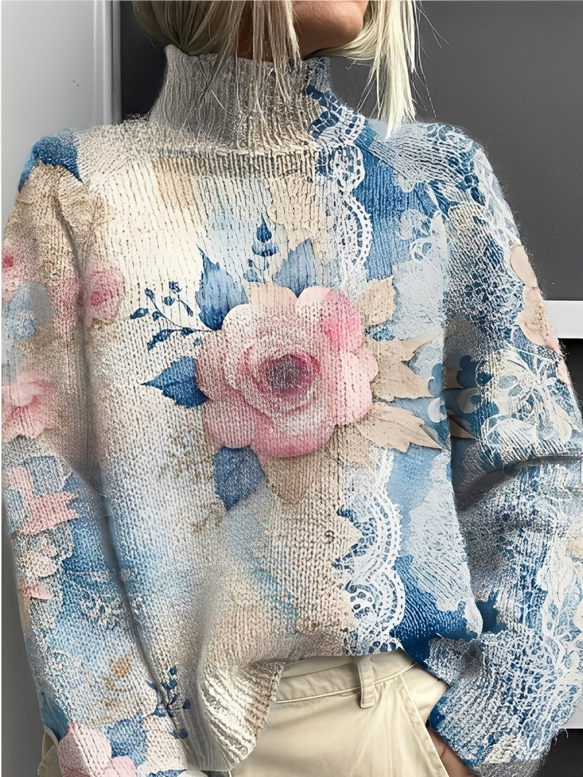 Giselle - Pulover elegant și colorat pentru femei, cu guler înalt