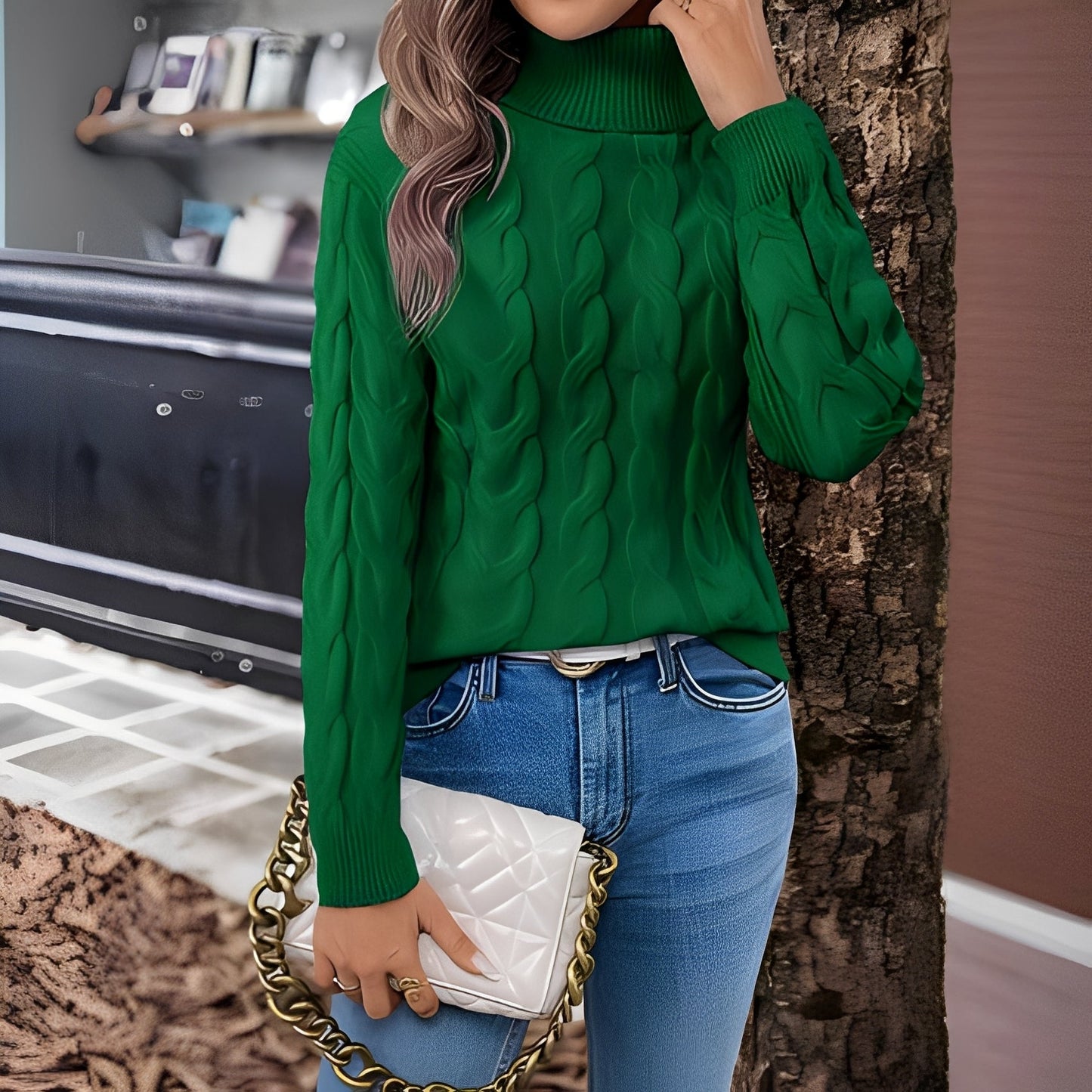 Amélie - Pulover cald din bumbac cu guler rulat pentru femei