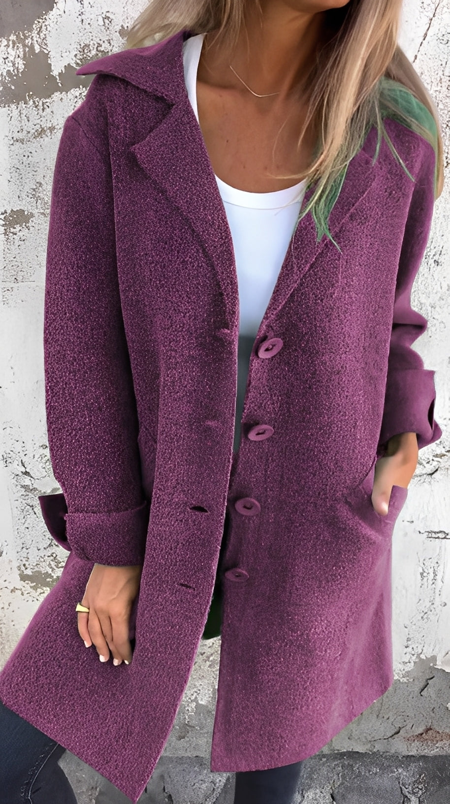 Meridith - Palton lung stilat pentru femei cu guler cu rever