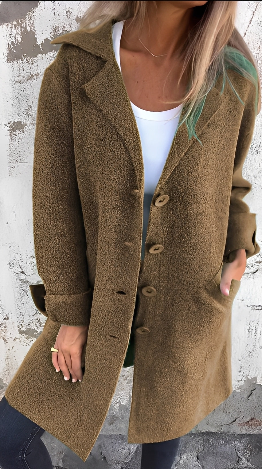 Meridith - Palton lung stilat pentru femei cu guler cu rever