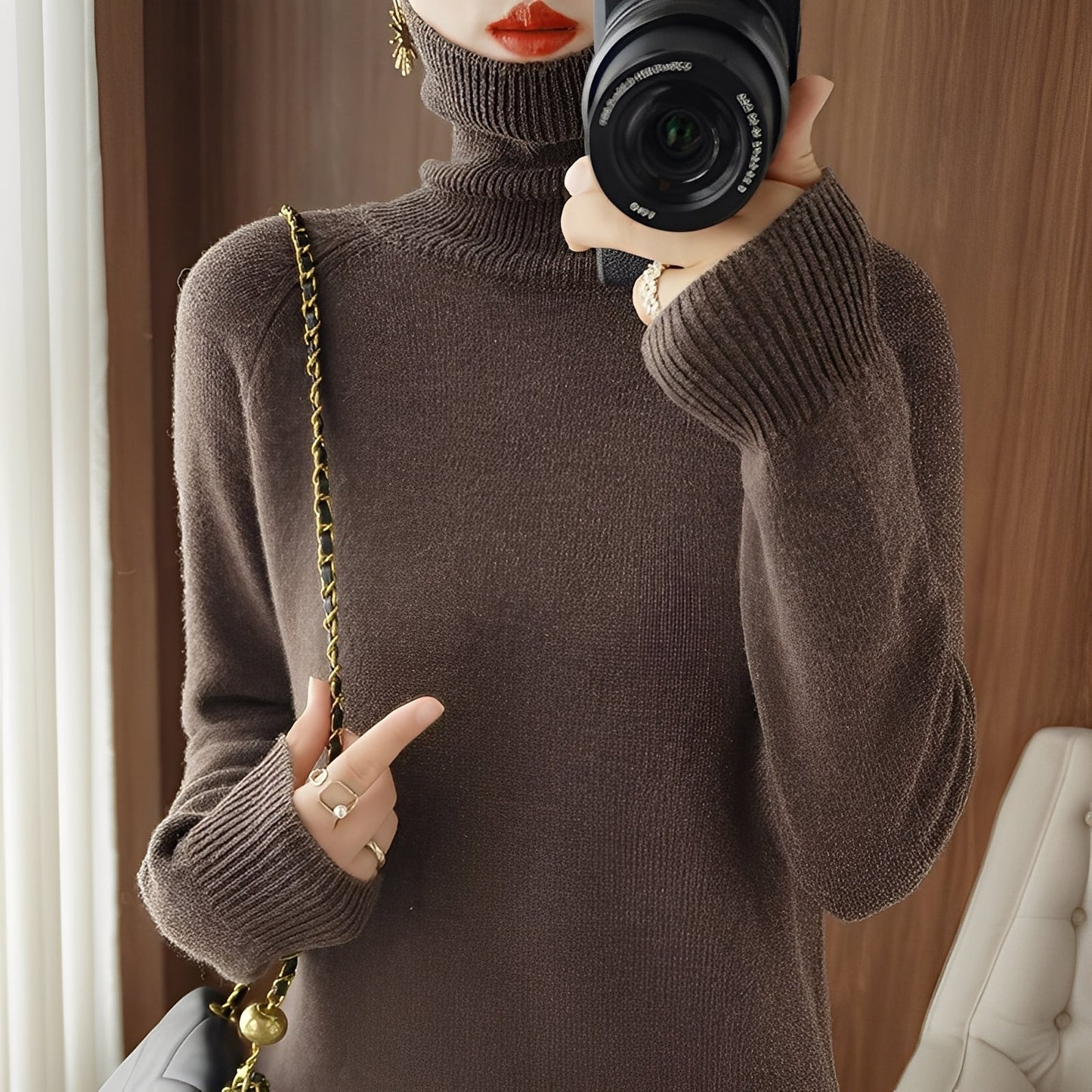 Kaycee - Pulover modern pentru femei, cu guler înalt, tricotat