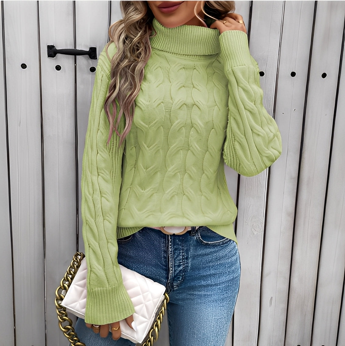 Amélie - Pulover cald din bumbac cu guler rulat pentru femei