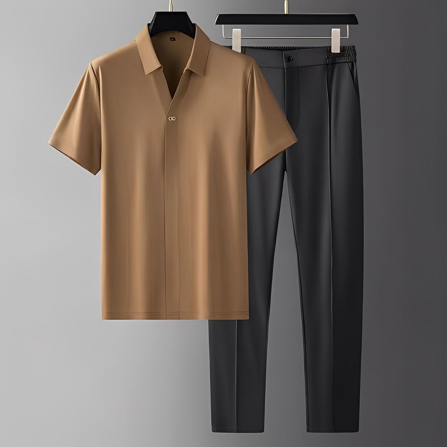 Alexander - Polo scurt și pantaloni eleganți pentru bărbați Set