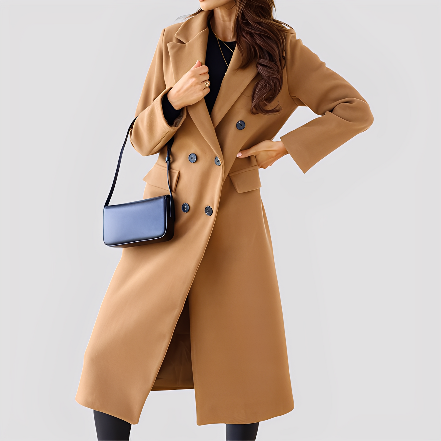 Jasmin - Palton lung elegant cu dublu rând pentru femei