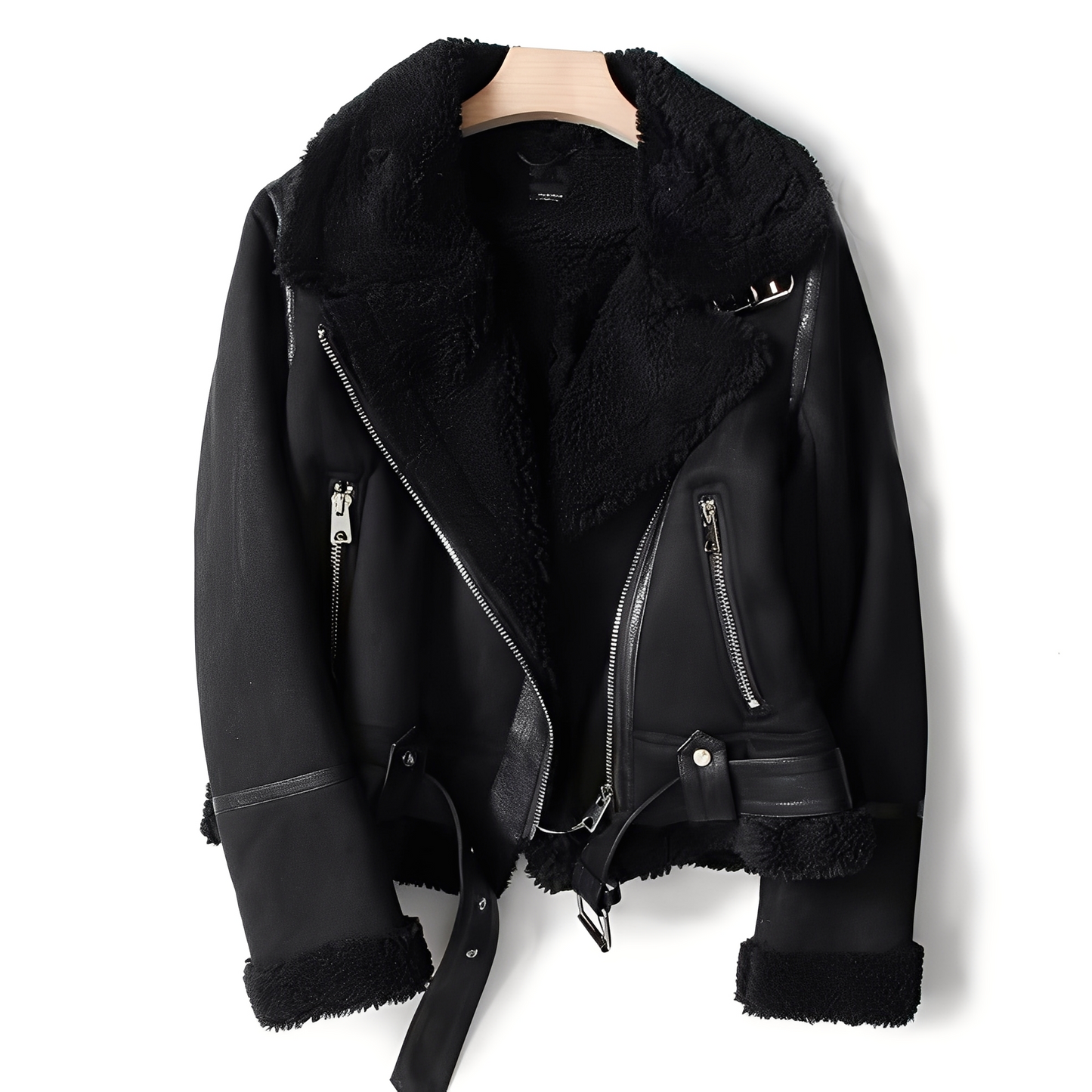 Marianne - Jachetă elegantă din piele întoarsă cu curea pentru femei