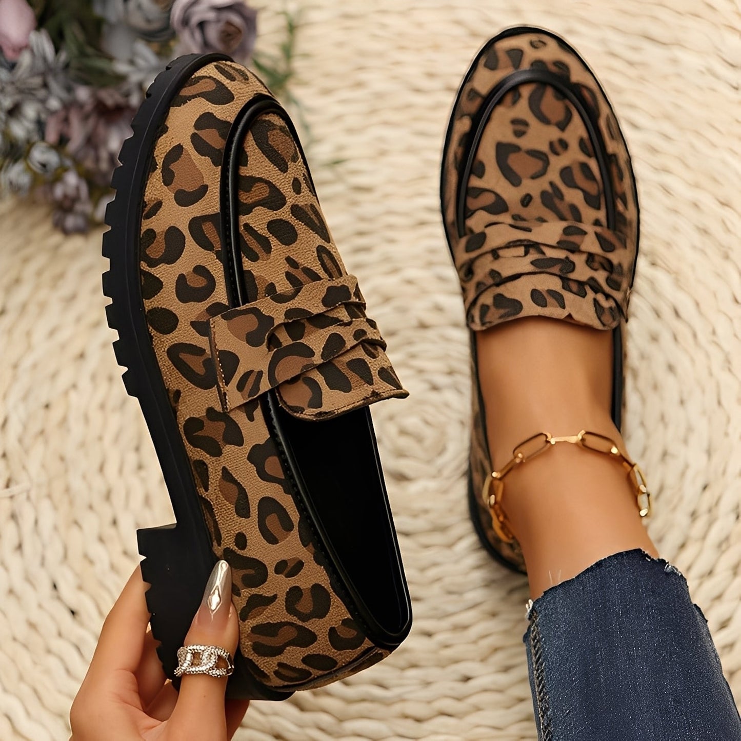 Camélia - Pantofi eleganți cu imprimeu leopard pentru femei