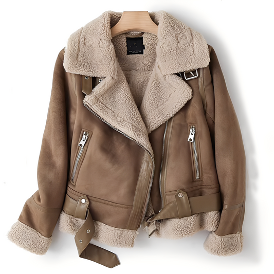 Marianne - Jachetă elegantă din piele întoarsă cu curea pentru femei