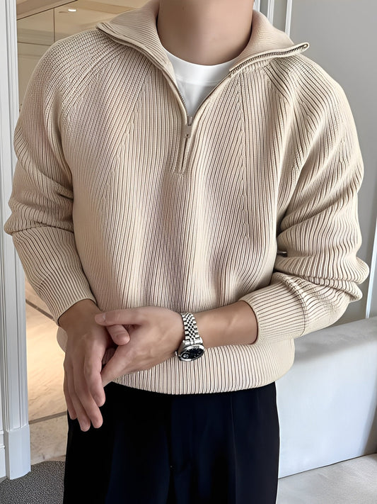 Lucas - Pulover stilat din tricot cu fermoar pe jumătate pentru bărbați