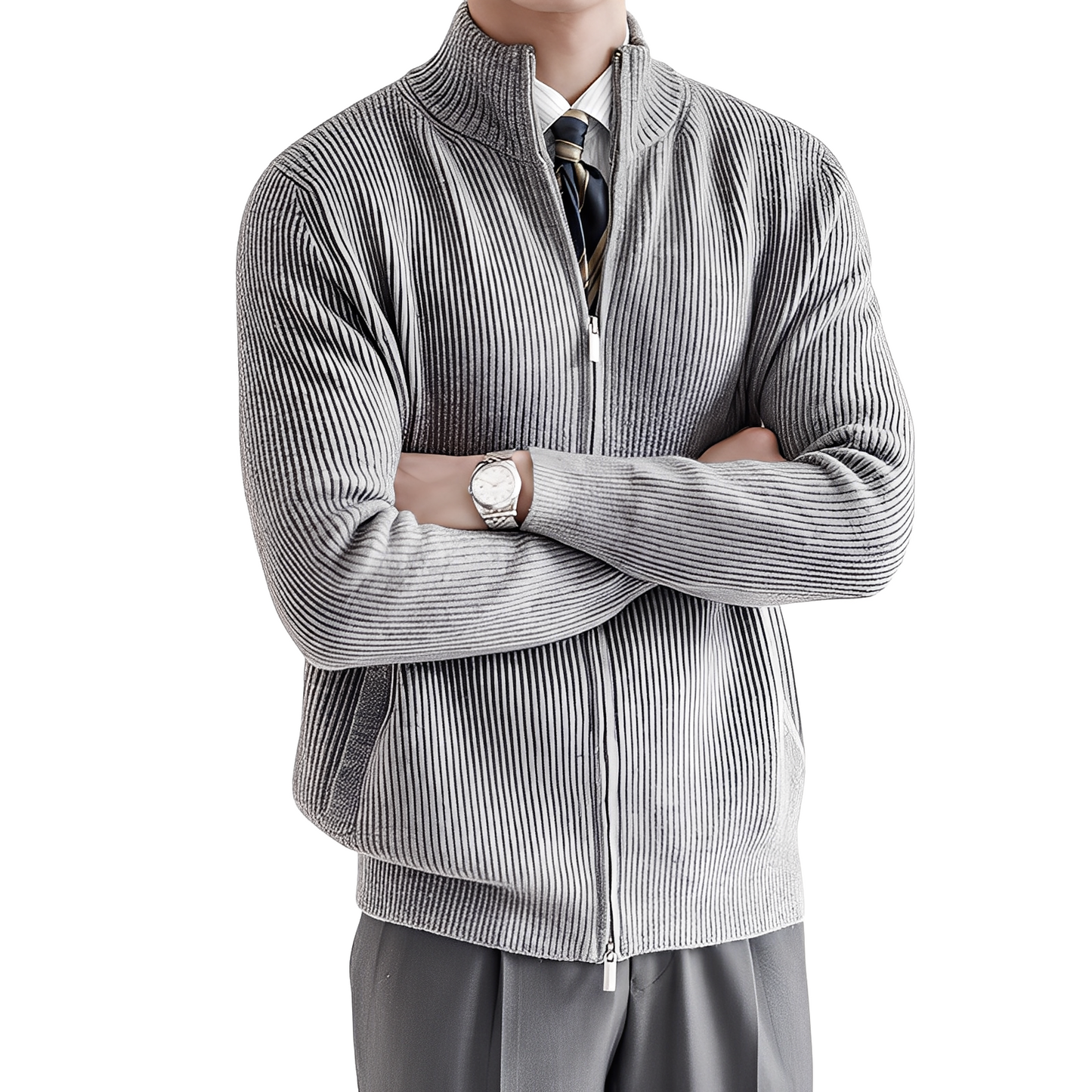 Mark - Cardigan stilat și călduros cu design cu ripuri pentru bărbați