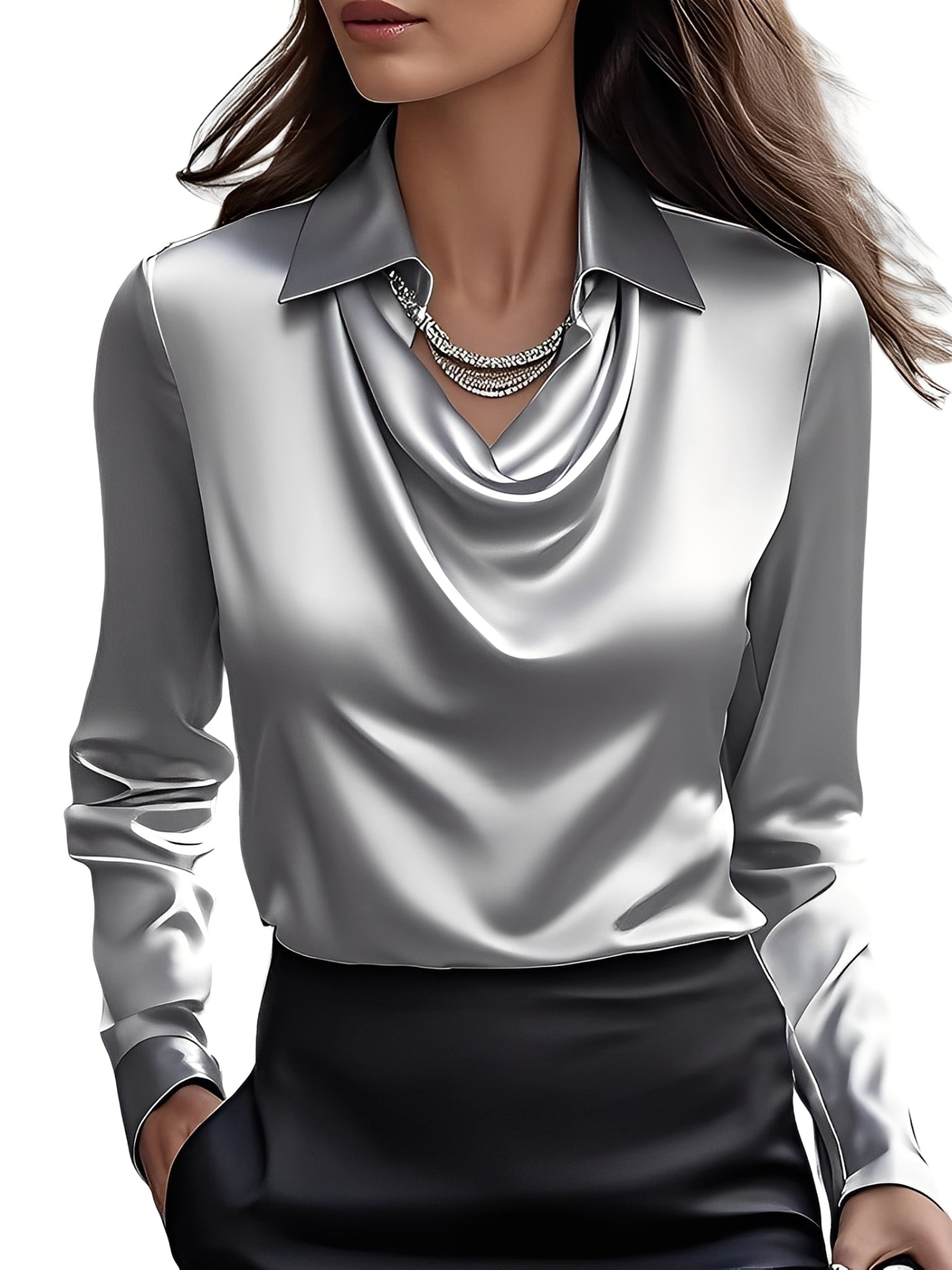 Dionne - Eleganta bluză din satin pentru femei cu mânecă lungă