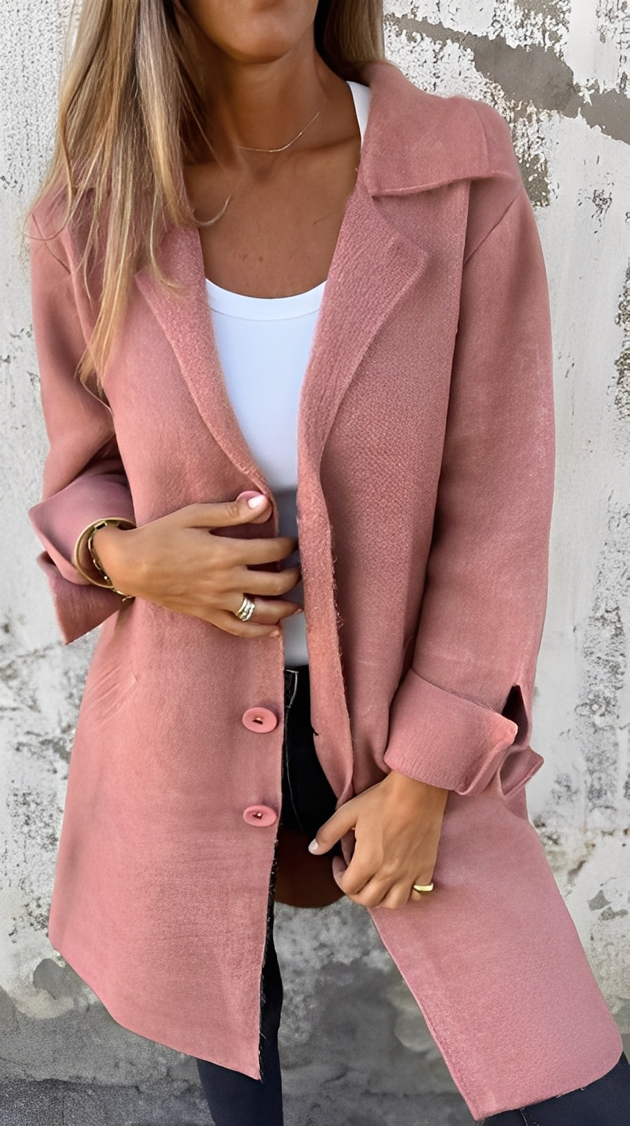 Meridith - Palton lung stilat pentru femei cu guler cu rever