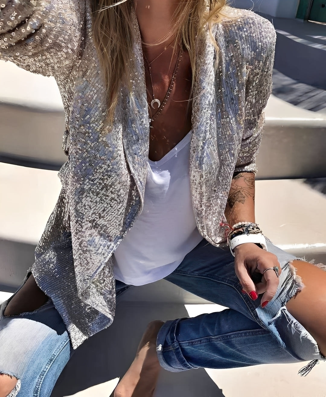 Abigaëlle - Blazer cu rever cu paiete pentru femei