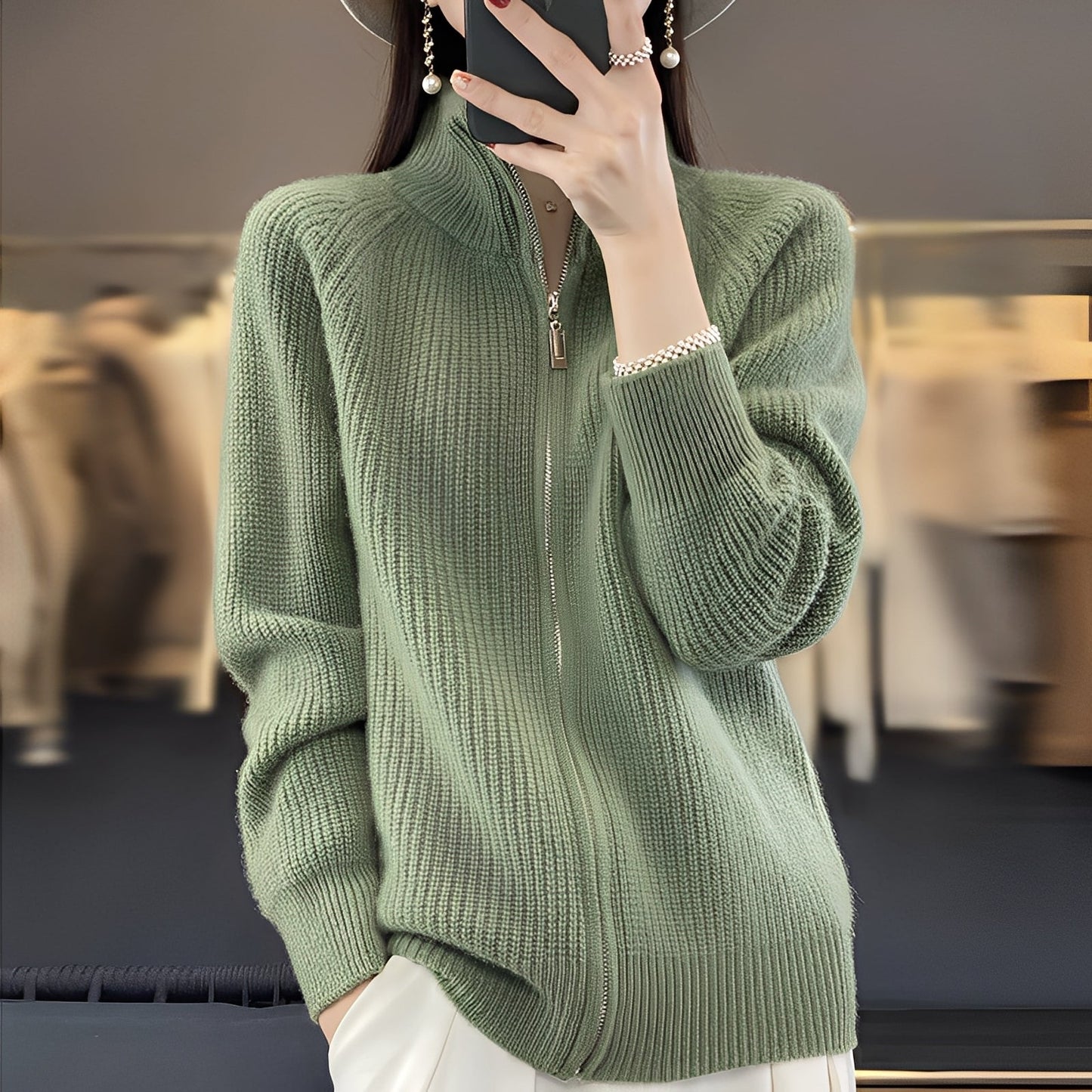 Margaret - Cardigan din lână cu fermoar pentru femei