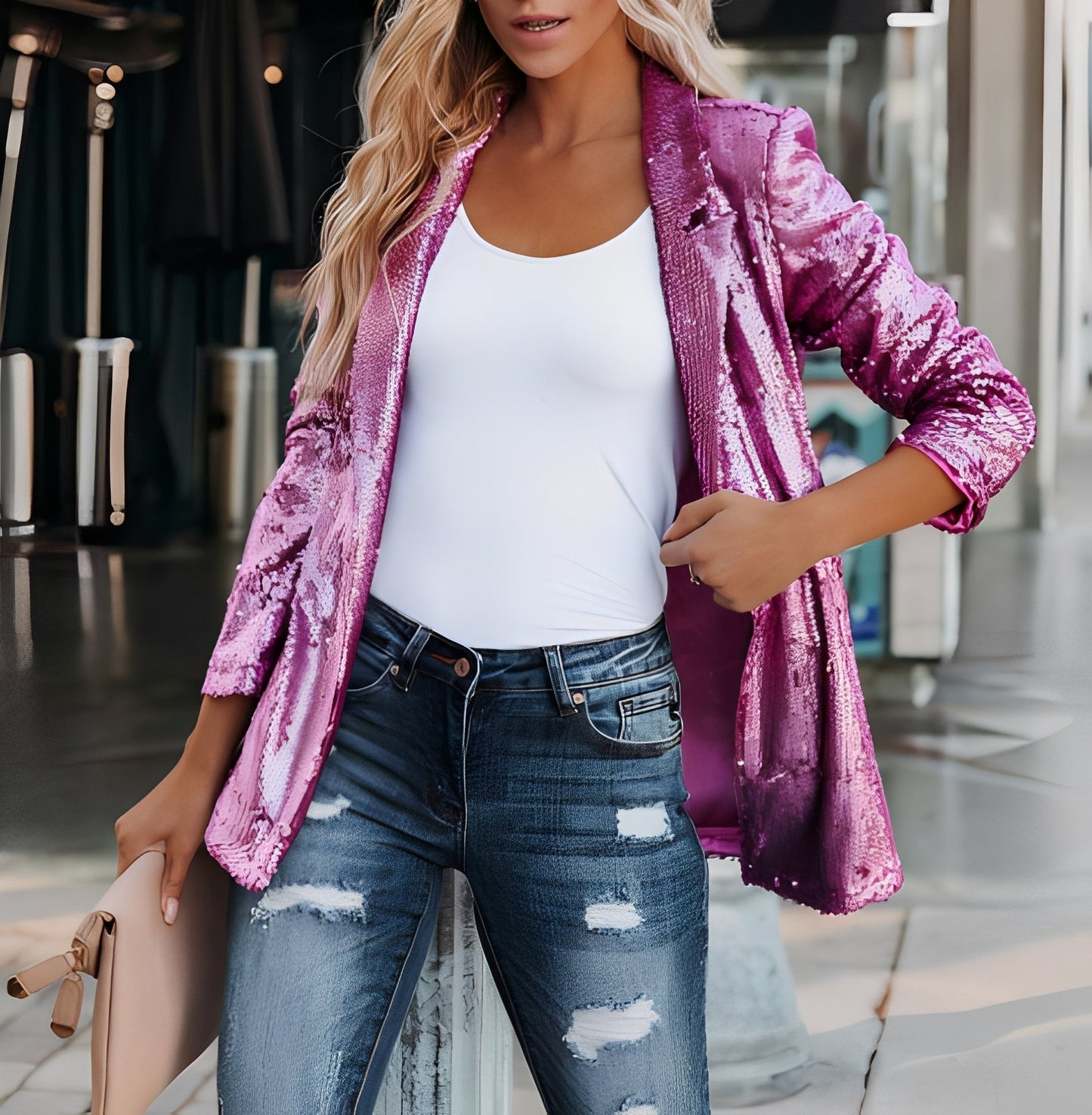 Abigaëlle - Blazer cu rever cu paiete pentru femei