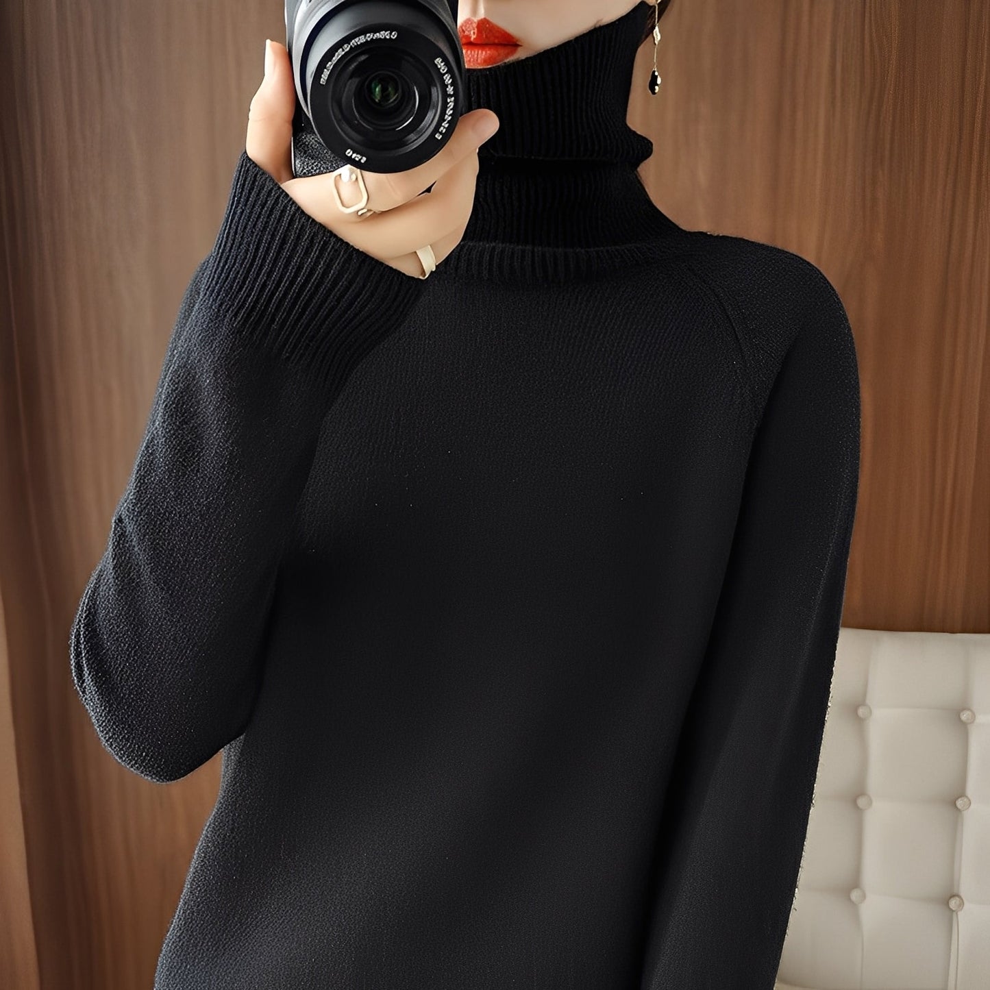 Kaycee - Pulover modern pentru femei, cu guler înalt, tricotat