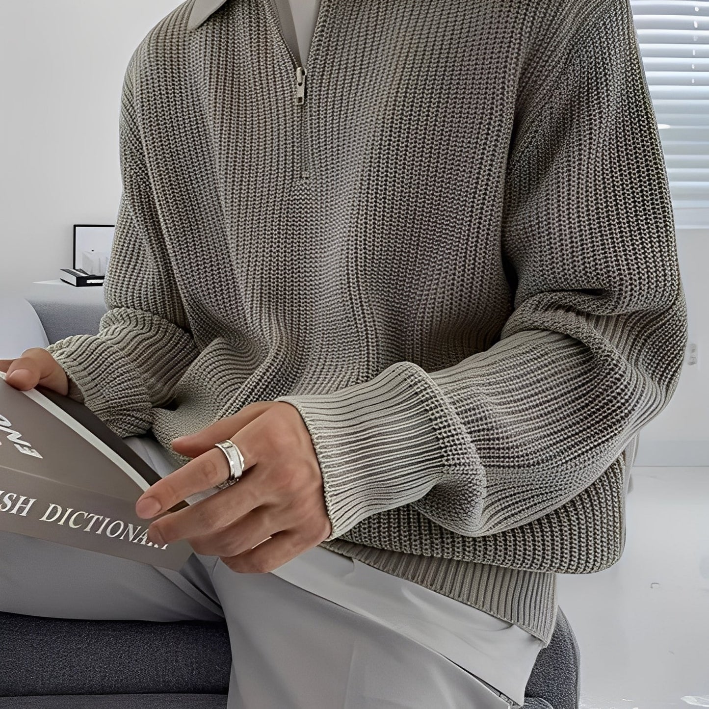 Jeffrey - Pulover bărbătesc stilat și cu tricotaj aerisit