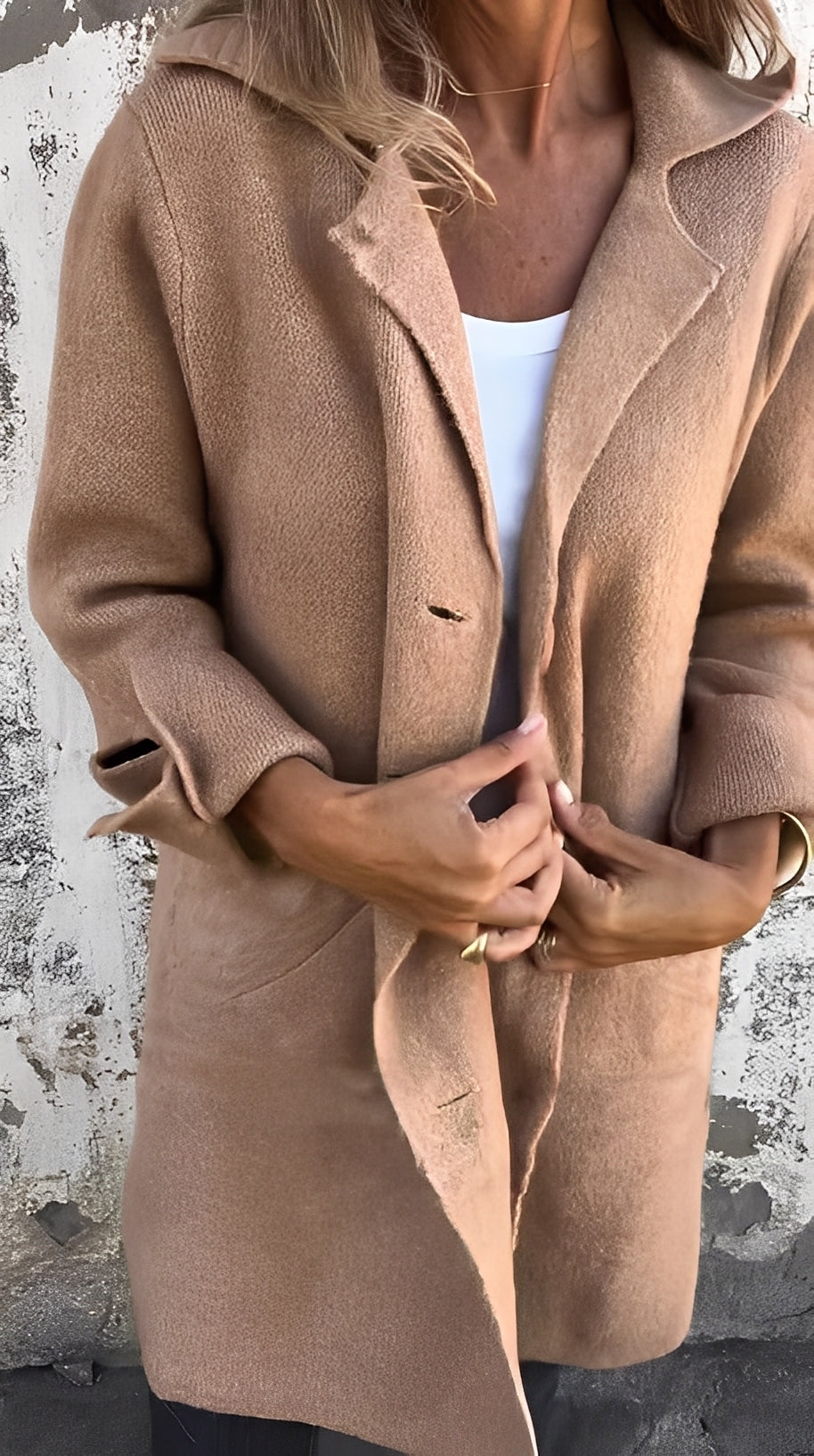 Meridith - Palton lung stilat pentru femei cu guler cu rever