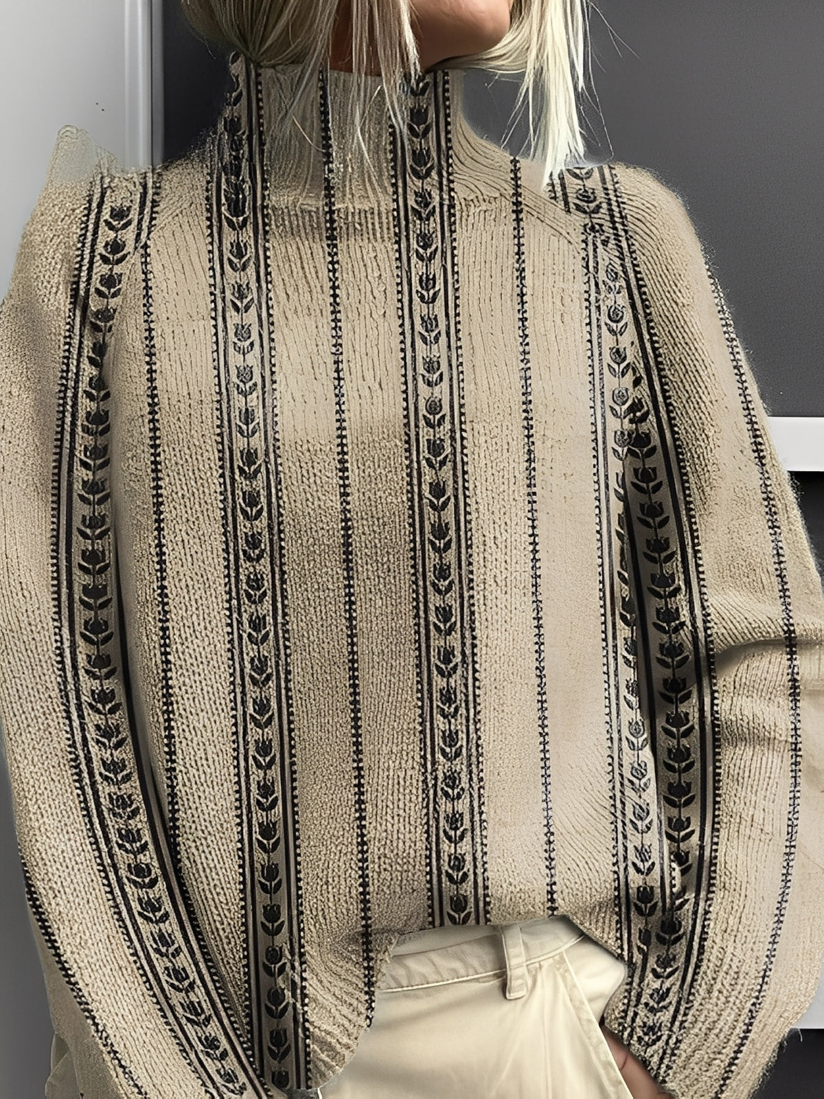 Giselle - Pulover elegant și colorat pentru femei, cu guler înalt