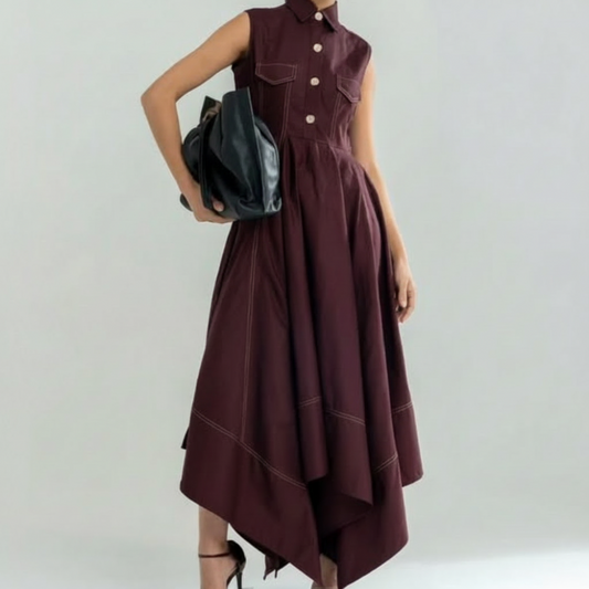 Rochie midi fără mâneci cu guler