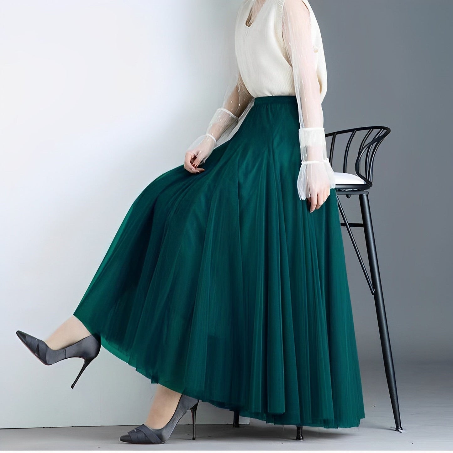 Maleah – Fustă midi pliată din material de plasă