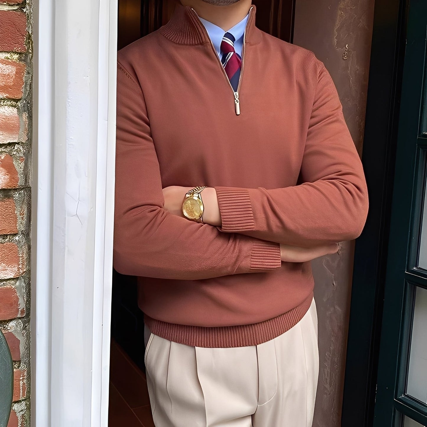 Osbert - Pulover pentru bărbați, elegant și tricotat, cu fermoar