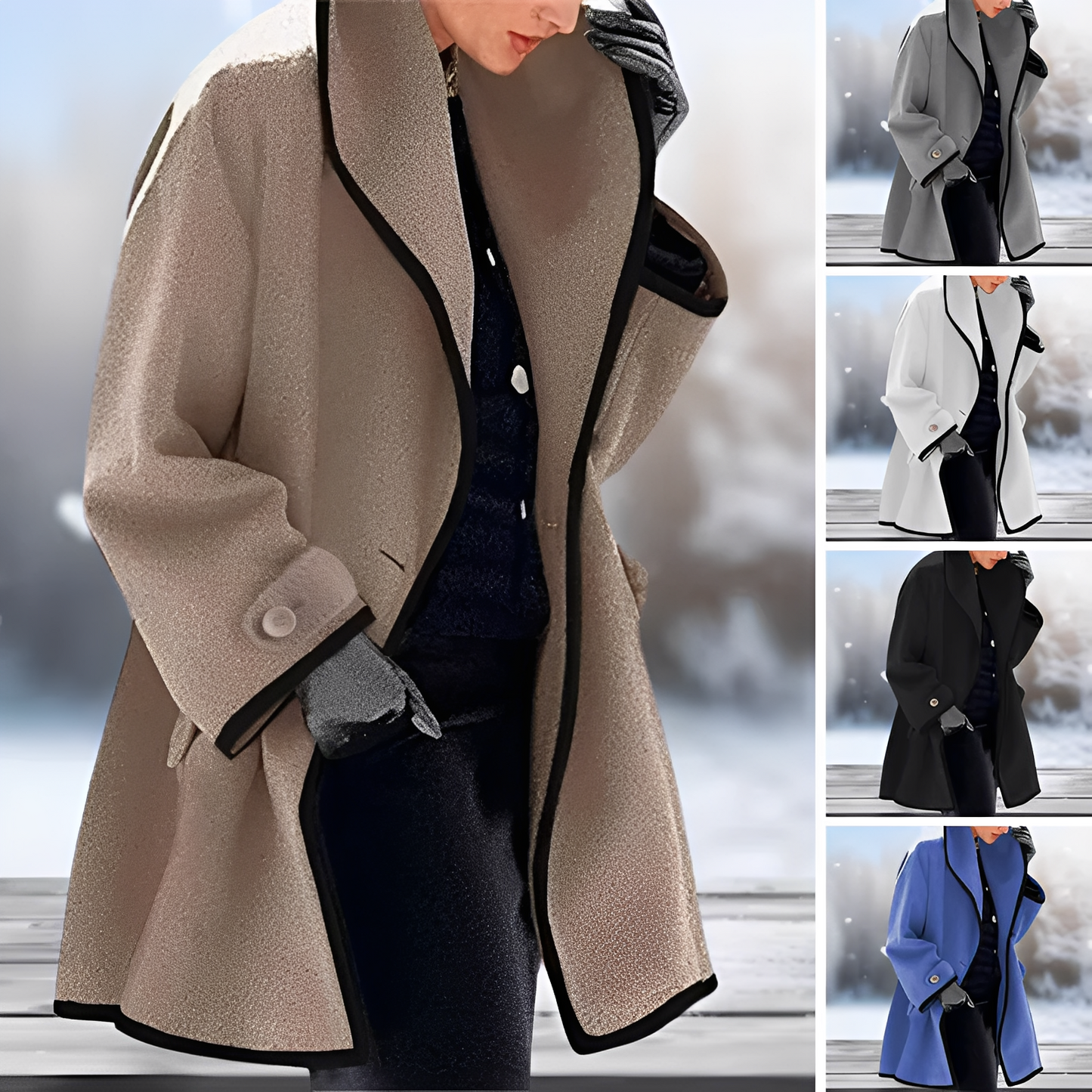 Serenova – Palton retro de lână cu curea